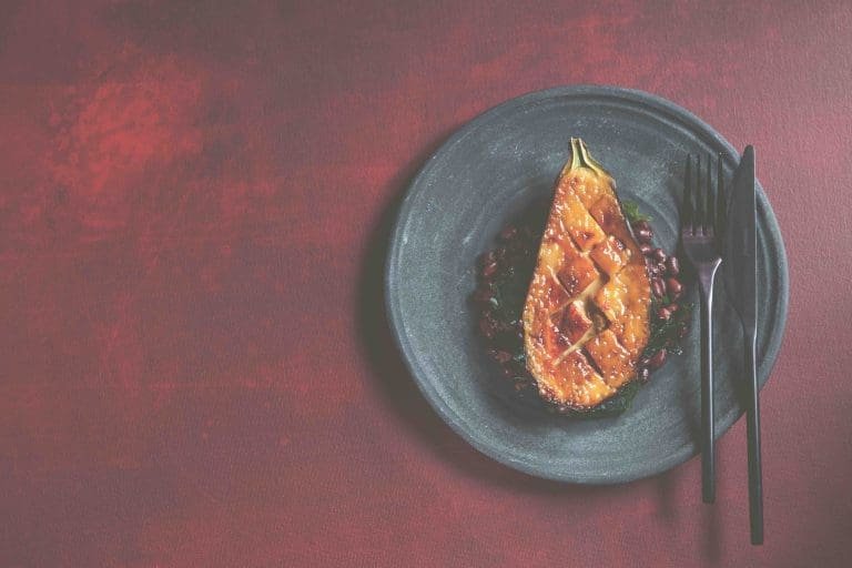 Nasu Dengaku – Miso-karamellisierte Aubergine mit Adzukibohnen