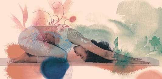 Somatic Yoga Balasana bunte Collage