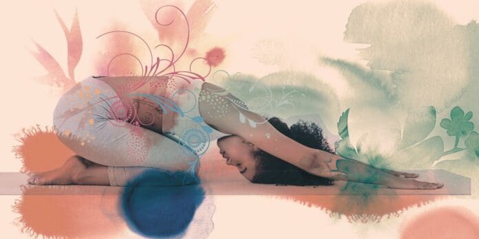 Somatic Yoga Balasana bunte Collage