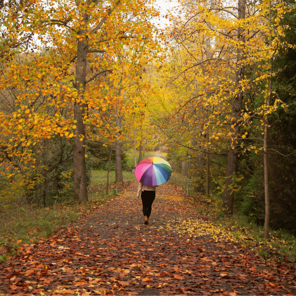 Frau mit Regenschirm im Herbstlaub, Symbolbild, starkes Immunsystem, Bildcredit: Esra Erdoğdu von Pexels